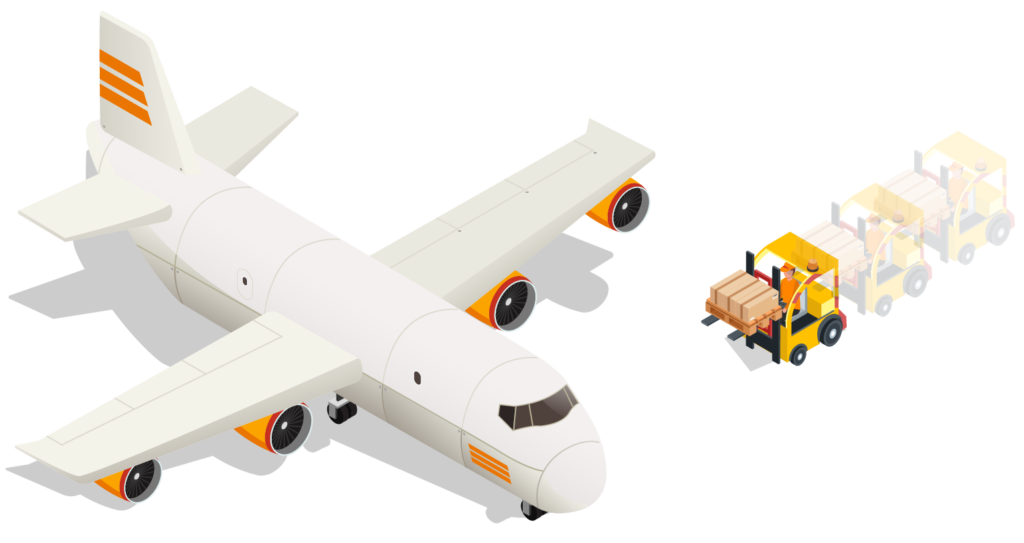 Aircraft being loaded with a forklift
